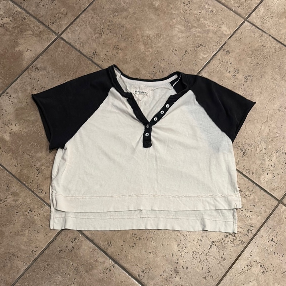 Free People Black and White Raglan Top